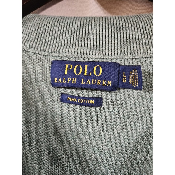 Polo Ralph Lauren Green Pima Cotton 1/4 Zip Pullover Knit Sweater Mens Large - Picture 3 of 6